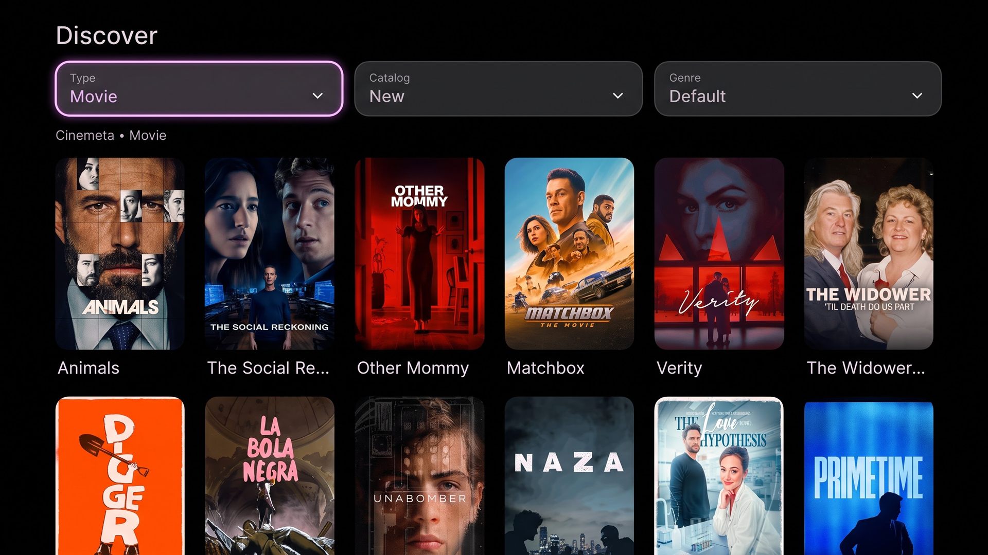 Nuvio IPTV discover screen with movie catalog filters