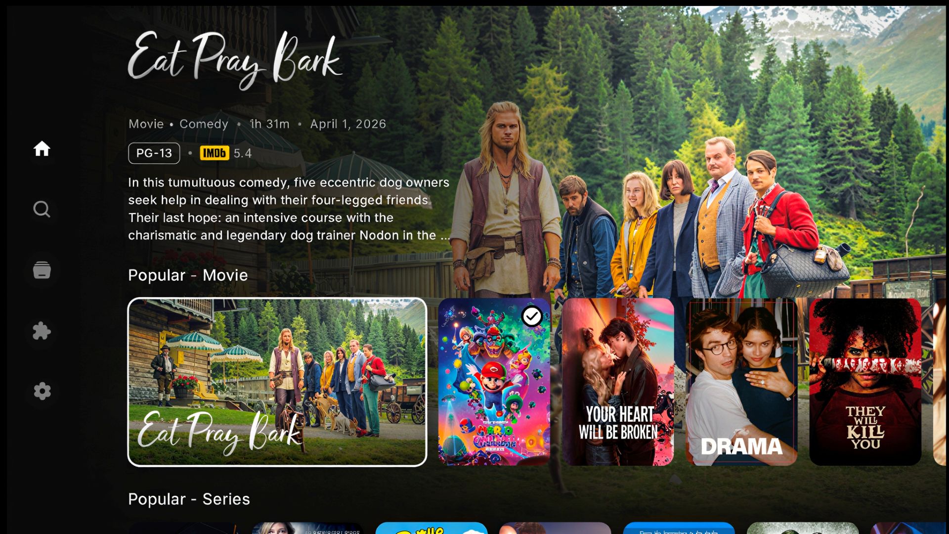 Nuvio IPTV home screen featuring popular movies